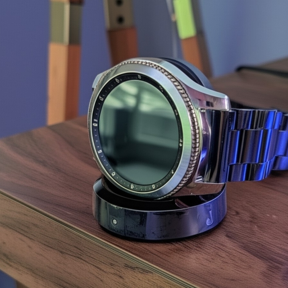 Samsung Black Smartwatch with Circular Display and Fitness Tracking